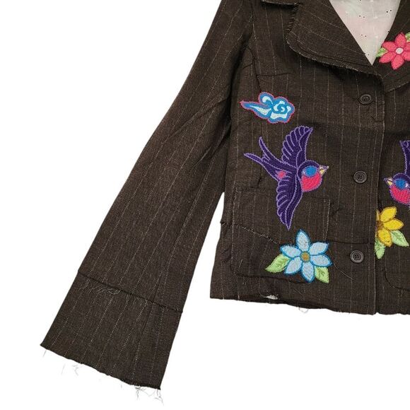Lucca  Distressed Embroidered Herringbone Pinstripe Jacket - Picture 3 of 11